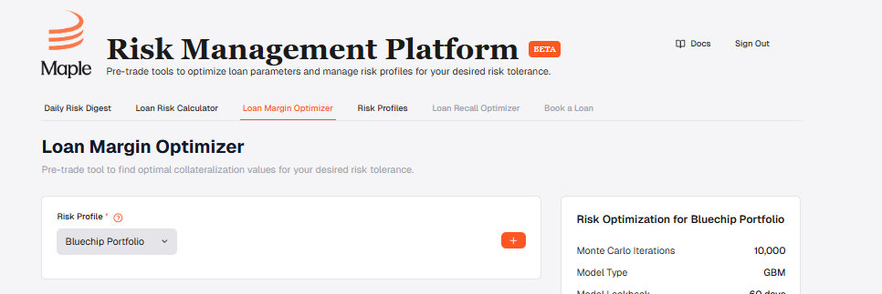 Maple Risk Platform Tabs View