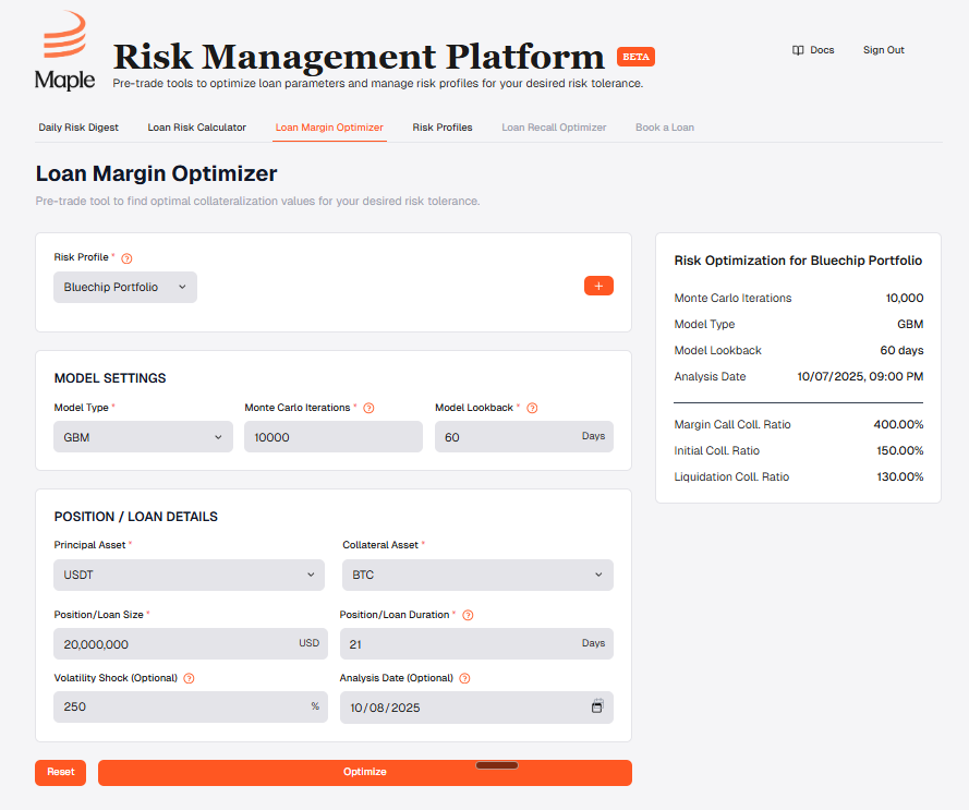 Maple Finance Risk Simulation Platform